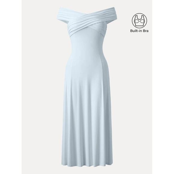 OGL MOVE Dresses & Skirts - OGL Flowy Criss Cross Off-shoulder Midi Brami Dress SIZE L NWT